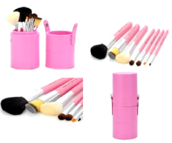 EMILY Conjunto de pinceis de Maquiagem com elegante capa de transporte - Rosa 7Peças