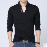 Camisa Masculina Casual Manga Longa Gola Polo De Algodão