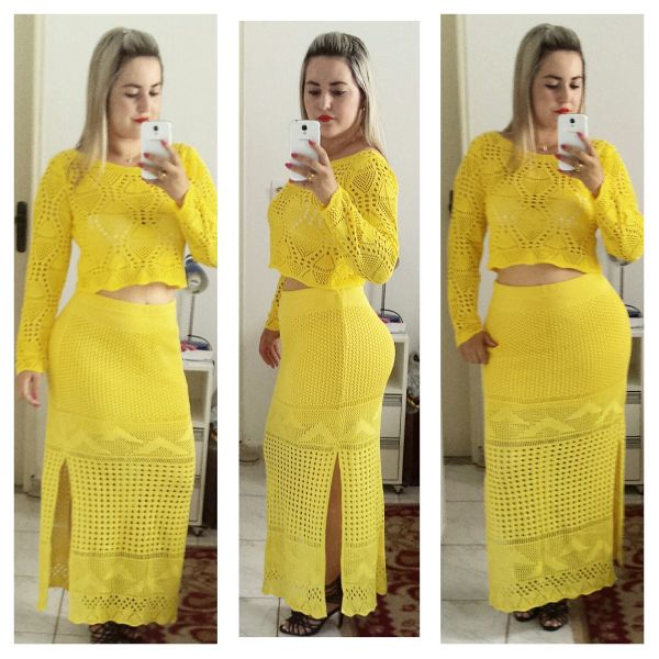 Cropped e Saia de Tricot