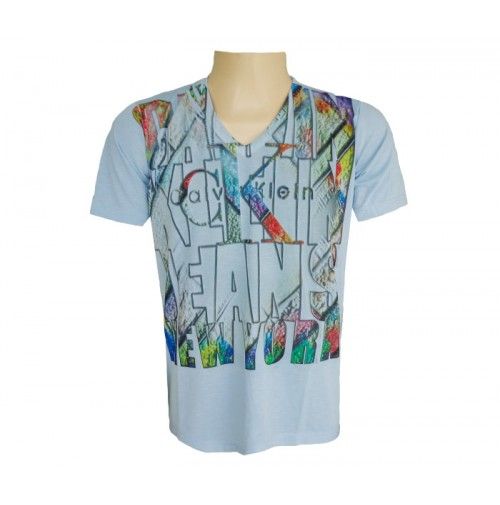 CAMISA CALVIN KLEIN GOLA V AZUL BEBÊ