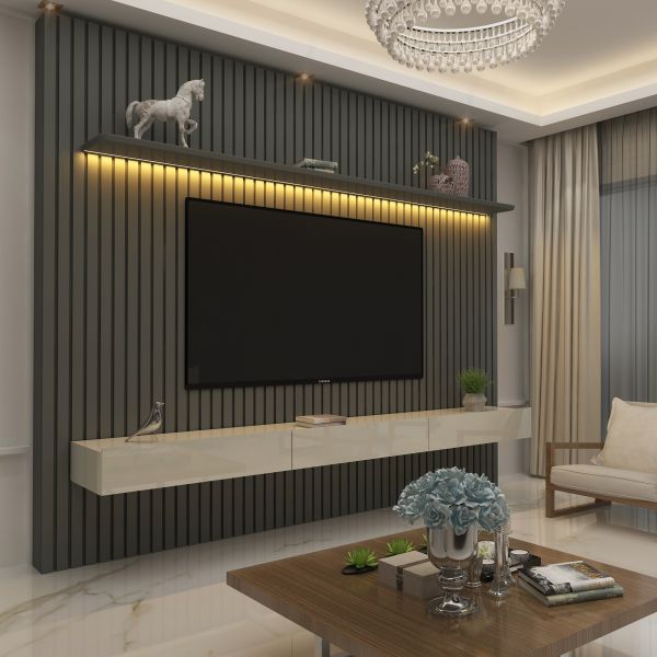 Home Nobre Ripado 230 1P3G com LED Grafite.Off White Gelius