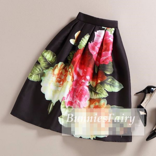 Saia Casual Estampada Preta Mulheres Elegantes