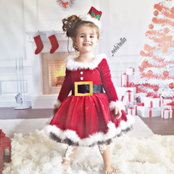 Vestido Infantil Menina Mamãe Noel Vermelho de Luxo