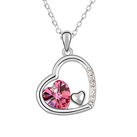 Meiga Estilo Strass Decorado Coração Pingente Colar para Mulher