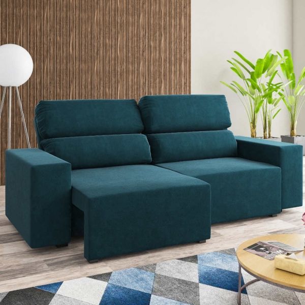 Estofado Retratil Recl Caique 200 Veludo Azul Viero