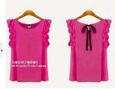 Blusas bordado Lace Bow Chiffon