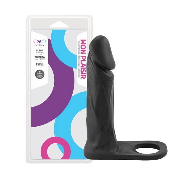MON PLAISIR ANEL COMPANHEIRO COM PRÓTESE 16 X 3 CM SOULSEX PRETO