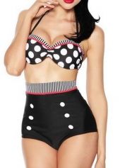 White Polka Dot Bra with Black High Waist Thong