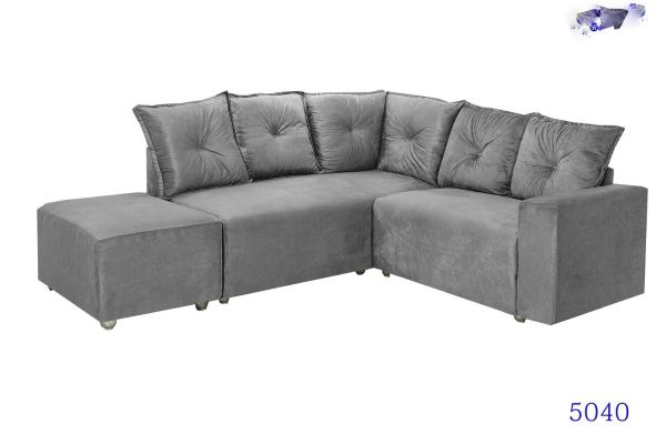 Conjunto Estofado 5040 de Canto 5Lgs e Puff Veludo Suede Cinza 25 Diviminas