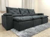 Estofado Retratil Reclinavel Fenix 270 3x73 Veludo Inca Cinza 25 Diviminas