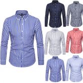 Camisa de manga longa masculina, camisa social plus size casual de poliéster com listras