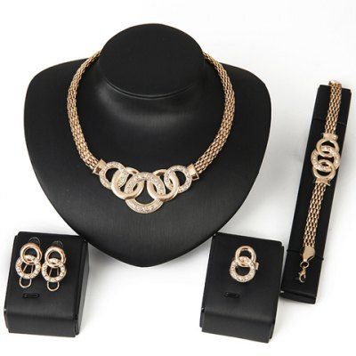 Chic Rhinestone Annulus Necklace Bracelet Ring and A Pair of Earrings For Women