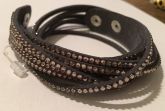 Pulseira Camurça Swarovski Chumbo Brilho Preta