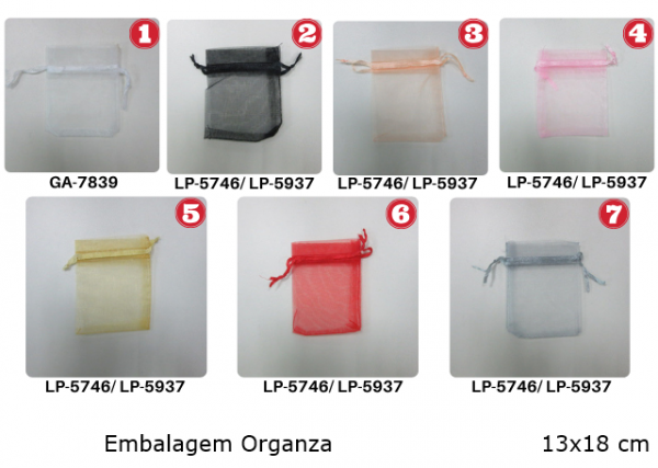 Embalagem Organza 5- 13x18 cm PT