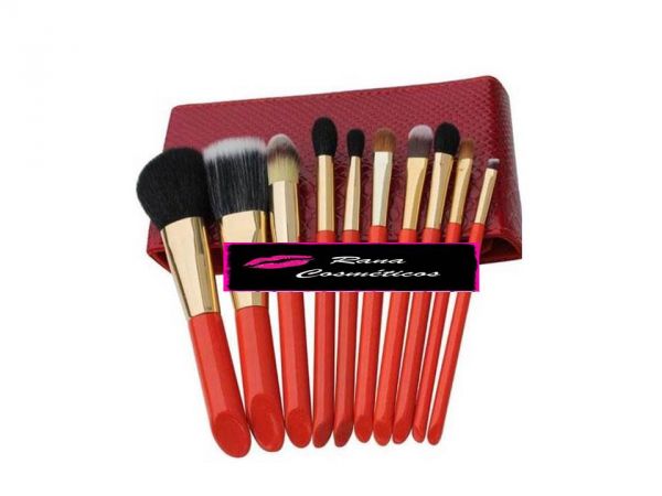 Kit com 10 pinceis - charm - case vermelha