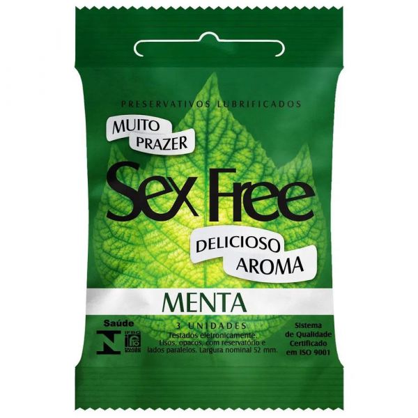 PRESERVATIVOS LUBRIFICADOS AROMÁTICOS COM 3 UNIDADES SEX FREE MENTA
