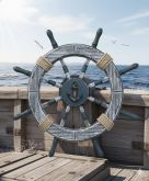 Enfeite Decorativo Timão de Madeira e Corda - 45 cm