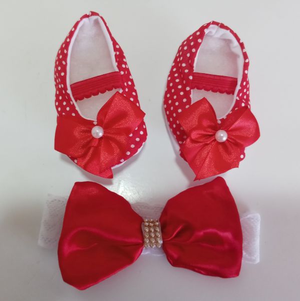 Kit Sapatinho e Tiara Poá Vermelho