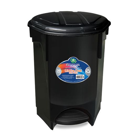 LIXEIRA OVAL COM PEDAL PRETA 30 lts.