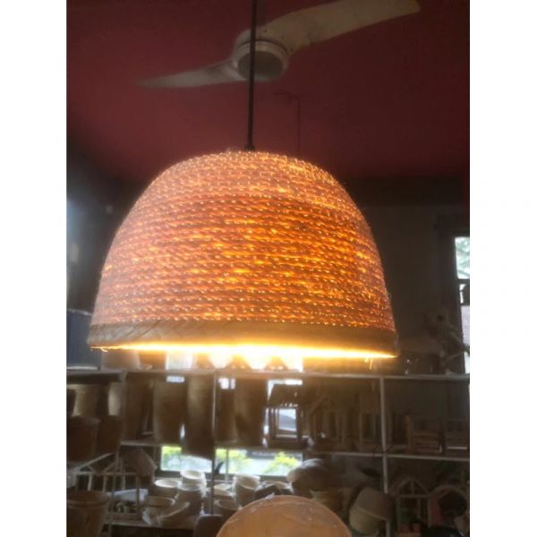 Luminária Pendente em Corda de Sisal M Natural Artesanal | Lustre Rústico Boho para Sala