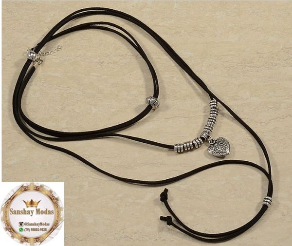 CHOKER TRIPLA AMIGAS EM COURO CAMURÇA