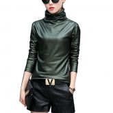 Blusa Feminina Primavera Moda Elegante Manga Longa De Couro