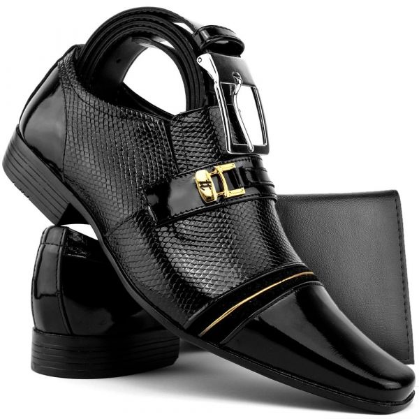 Sapato Social Masculino + Cinto + Carteira Ref: kit JL013