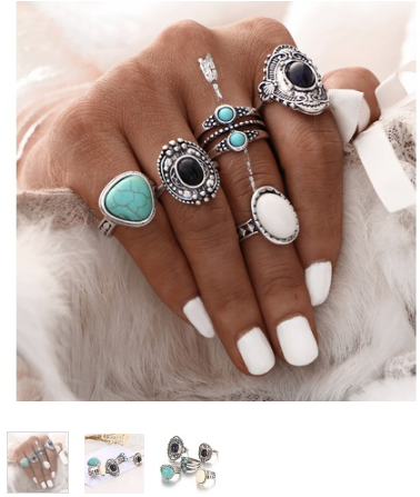 5pcs / Set Women Bohemian Vintage Silver Stack Rings Above Knuckle Blue Rings Set