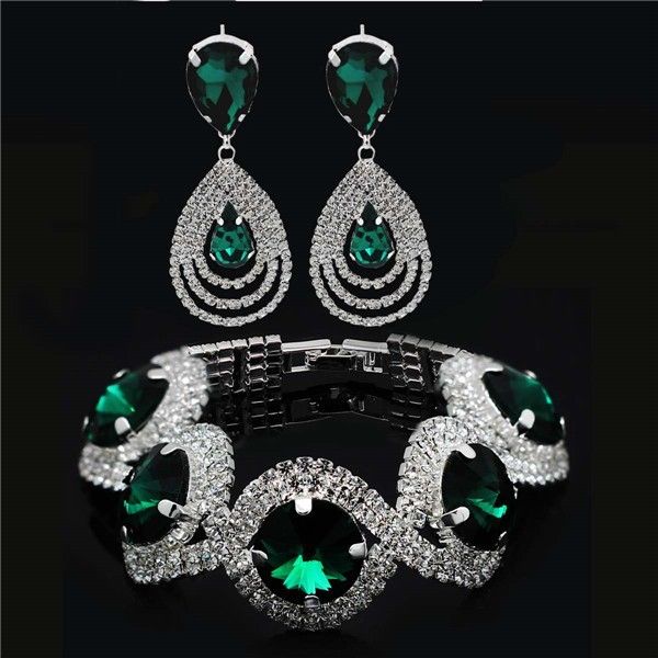 Joias De Luxo Cristal Conjunto Pulseira Brinco Elegantes