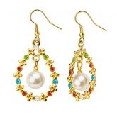 Crystal Flower Simulation Pearl 18K Gold Plated Drop Earrings  - GOLDEN