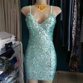 Vestido festa paetês verde água