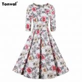 Vestido Casual Estampado Manga Media Flor