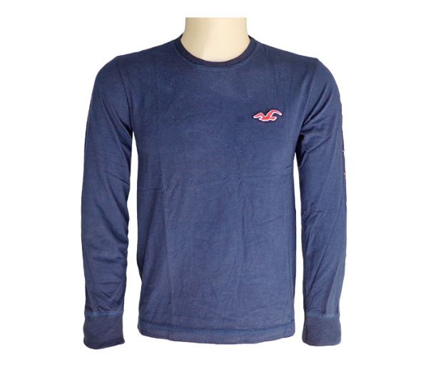 Camisa Manga Longa Hollister Azul Marinho MOD:76975 [Réplica]