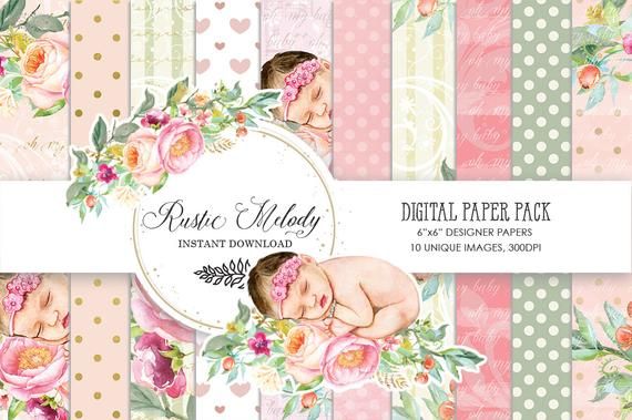 Kit scrabook digital papeis bebe reborn