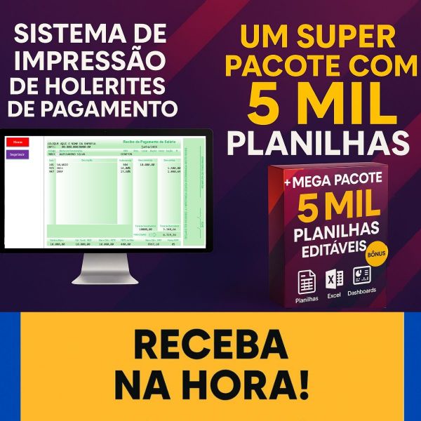 Contracheque Holerite Editável + Mega Pack 5 Mil Planilhas + Bônus - VERSÃO: ARC145