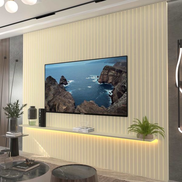 0551285 Painel Nobre Ripado 230 1Prateleira com LED Off White Gelius