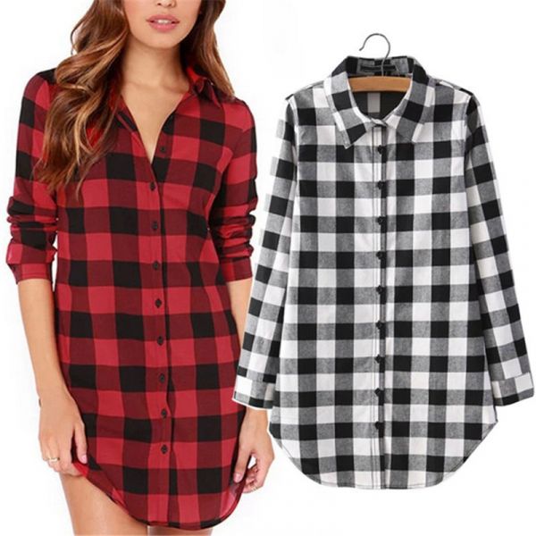 Blusa Feminina Casual De Algodão Manga Longa Xadrez Zangcl