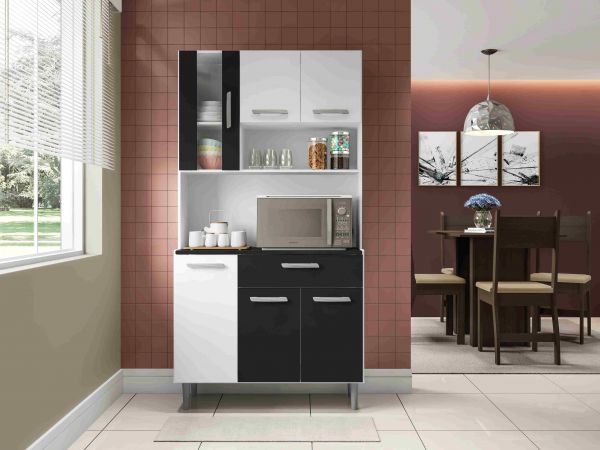 Kit Cozinha Carol 91 6P1G1N Branco.Preto Poliman