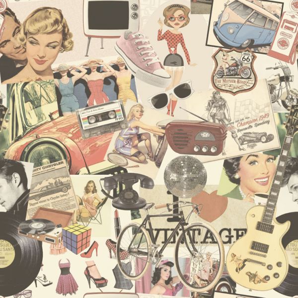 Papel de Parede Bambino's Bobinex (Nacional) - Estampado Vintage (Colorido/ Bege Claro) 3320