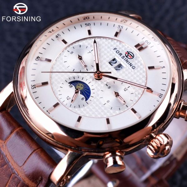 Relógio Masculino Mecânico Forsining Pulseira De Couro Fashi