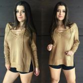♡ Blusa Tricot Gola V Com Cordao