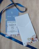 Convite Azul com Floral Aquarela