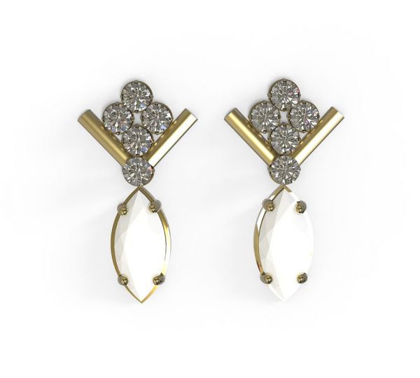 Brinco Folheado Pedra Lapidada Esfera Branco