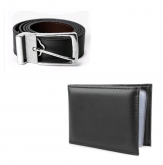 Kit Carteira Slim em Couro Sintético + Cinto Social Masculino