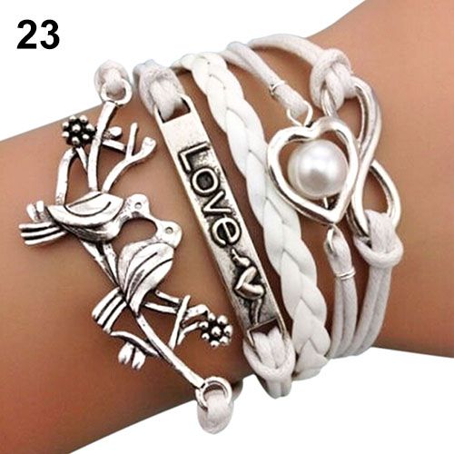 Hot! moda Jóias Corda Trançada Bonito Liga de Prata Infinito Charm Bracelet Estilo Lotes