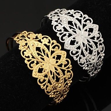 u7® vintage flor 18k oco ouro robusto platina preenchido banhado manguito pulseira para mulheres #01