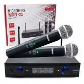 MICROFONE DUPLO SEM FIO UHF DIGITAL 60M BIVOLT WIRELESS MT-2207