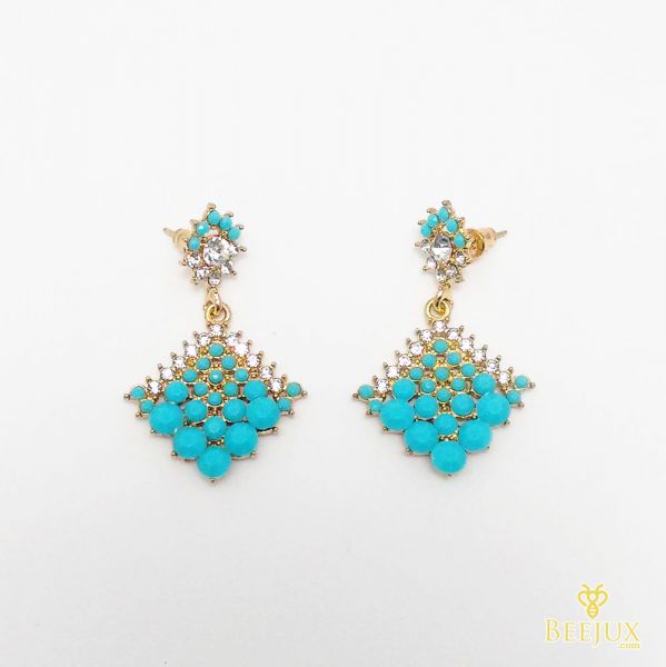 Brinco em Metal Dourado com Pedras Azul .