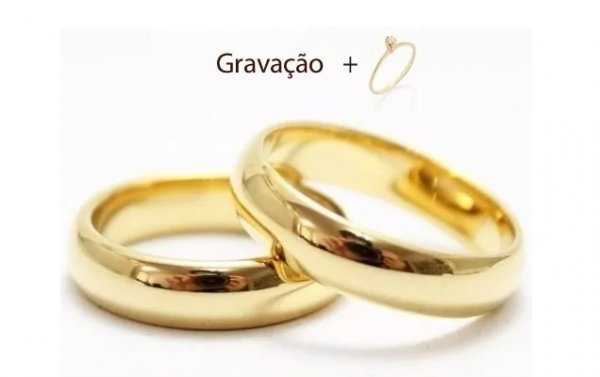 Par Alianças 6mm Moedas Antiga Com Gravação E Anel Solitário