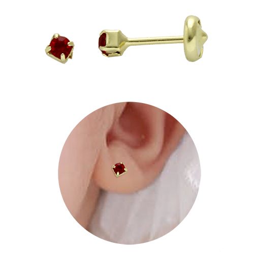 Brinco solitário infantil folheado a ouro 18k com strass e taraxa baby - Cód:BO0071